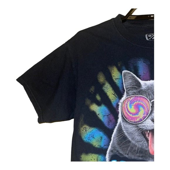 DOM Lets Get Weird Cat T-Shirt Small Black Graphic Psychadelic Multicolor Casual - Picture 6 of 8